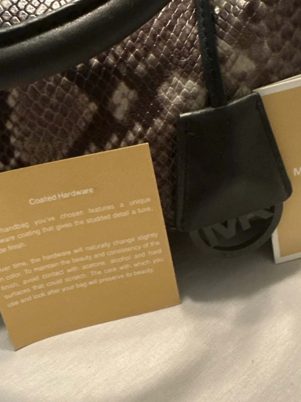 Michael Kors Python-Effect Satchel in Taupe and Black